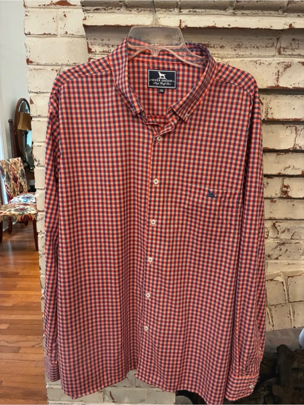 Over Under High Bluff Shirt 2XL
Salmon/ Blue Gingham Button Down